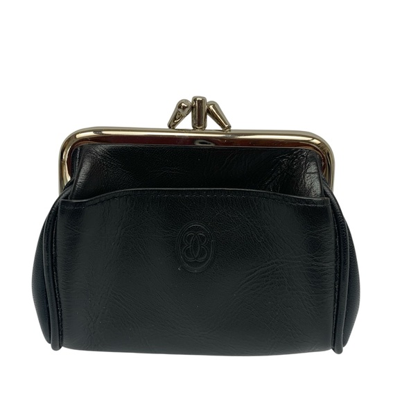 Buxton Genuine Black Leather Coin Purse Kiss-Lock - Picture 1 of 7